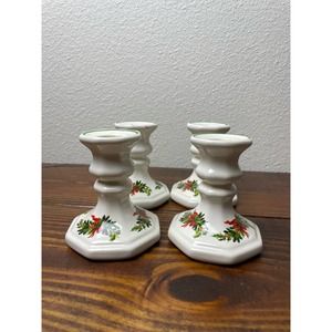 1988 Pfaltzgraff Christmas Heritage 3 3/4" Short Candle Holders Set of 4